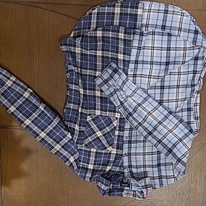 Split color button down collared shirt size small light blue and dark blue